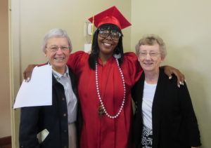 L-R: Sister Rosemary Delaney, NSLC graduate Cha’Shonn and Sister Cynthia Canning.