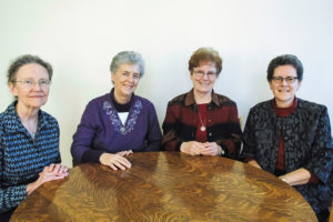 Congregational Leadership Team (right to left): Mary Ellen Hollohan, SNJM, General Councilor, Kathleen Ross, SNJM, General Councilor, Lorna Cooney, SNJM, General Councilor, Linda Haydock, SNJM, Congregational Leader.